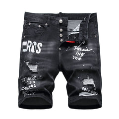 DSQ2 Short Jeans Ripped Patch Slim-fit Stretch Denim Shorts
