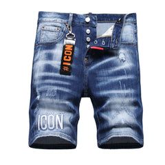 DSQ2 Short Jeans Ripped Patch Slim-fit Stretch Denim Shorts