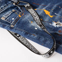 DSQ2 Short Jeans Ripped Patch Slim-fit Stretch Denim Shorts