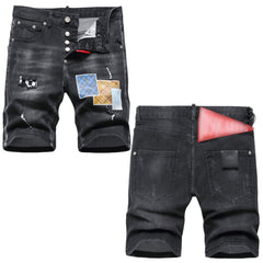 DSQ2 Short Jeans Ripped Patch Slim-fit Stretch Denim Shorts