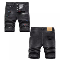 DSQ2 Short Jeans Ripped Patch Slim-fit Stretch Denim Shorts