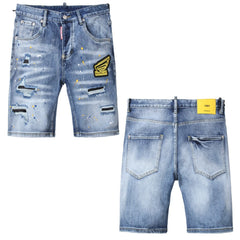 DSQ2 Short Jeans Ripped Patch Slim-fit Stretch Denim Shorts