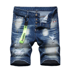 DSQ2 Short Jeans Ripped Patch Slim-fit Stretch Denim Shorts
