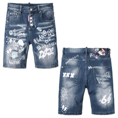 DSQ2 Short Jeans Ripped Patch Slim-fit Stretch Denim Shorts