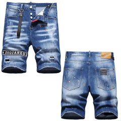 DSQ2 Short Jeans Ripped Patch Slim-fit Stretch Denim Shorts