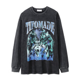 Men Long Sleeve T Shirt Science Fiction Robot Printing Loose Distressed