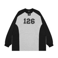Men Long Sleeve T Shirt Color Matching Stitching Striped T-shirt Bottoming Shirt
