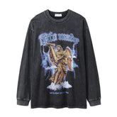 Men Long Sleeve T Shirt Angel Statue Printed Distressed
