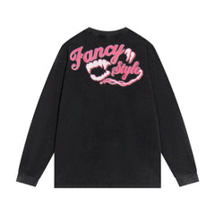 Men Long Sleeve T Shirt Rabbit Ear Print Washed and Worn