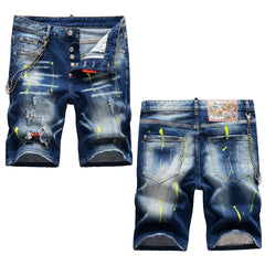 DSQ2 Short Jeans Ripped Patch Slim-fit Stretch Denim Shorts
