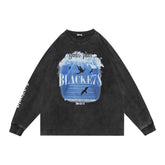 Men Long Sleeve T Shirt Creative Landscape Printing Distressed Loose