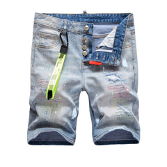 DSQ2 Short Jeans Ripped Patch Slim-fit Stretch Denim Shorts