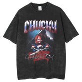 Mens T Shirts Vintage Monster Print Cotton Short Sleeve T-Shirt ins Loose