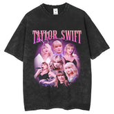 Mens T Shirts Vintage Washed Old T-Shirt Crew Neck Short Sleeve Taylor Print ins