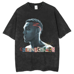 Men T Shirts Washing T-Shirt American Old Retro Short Sleeve Printing