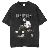 Mens T Shirts Vintage Rap Wash T-Shirt Eminem Print Loose