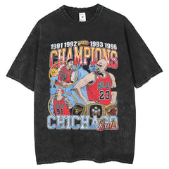 Men T Shirts Short Shirts Bull T-Shirts Washed High Street Vintage Old Loose