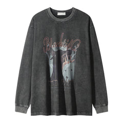 Men Long Sleeve T Shirt Doberman Pinscher Printed Distressed