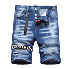 DSQ2 Short Jeans Ripped Patch Slim-fit Stretch Denim Shorts