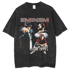 Mens T Shirts Washing Water Short Sleeve T-Shirt Printing American Retro Loose