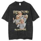 Mens T Shirts Printed Short Sleeve Lasa Washing T-Shirt Loose