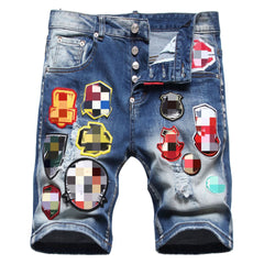 DSQ2 Short Jeans Ripped Patch Slim-fit Stretch Denim Shorts