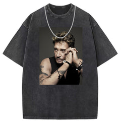 Mens T Shirts Washed Old Punk Cotton Printed Short Sleeves