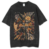 Men T Shirts Vintage Two Dimensional Dayman Washing Water Printing