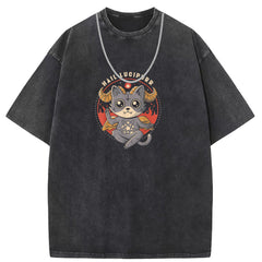 Mens T Shirts Washed Old Punk Cotton Printed Short Sleeves