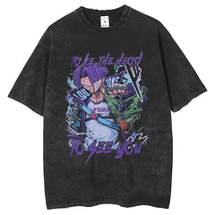 Men T Shirts Washing Water Old Anime Dragon Ball T-Shirts Loose Retro Casual Short Sleeves