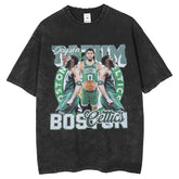 Mens T Shirts Vintage Jason Tatum Short Sleeve T-Shirt Loose Wash Old