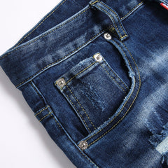 DSQ2 Short Jeans Ripped Patch Slim-fit Stretch Denim Shorts
