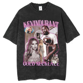 Mens T Shirts Summer Character Print T-Shirt Vintage Loose Wash