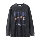 Men Long Sleeve T Shirt Fun Smiley Face Character Printing Distressed