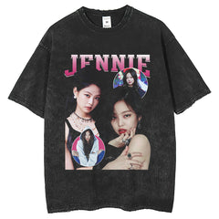 Men T Shirts jennie wash water print T-shirt summer loose tide brand short sleeve