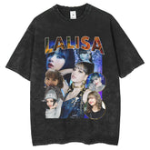 Mens T Shirts BLACKPINK LISA printed T-shirt loose wash cotton old