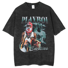 Men T Shirts Street Retro T-Shirt Fashion Crew Neck Short Sleeve T-Shirt