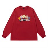 Men Long Sleeve T Shirt Flower Embroidered Bottoming Shirt