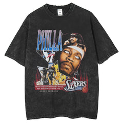 Mens T Shirts Allen Iverson Printed T-Shirt Washed Vintage Customized