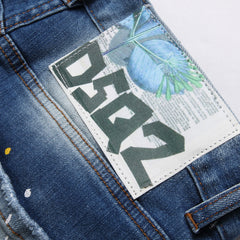 DSQ2 Short Jeans Ripped Patch Slim-fit Stretch Denim Shorts