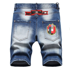 DSQ2 Short Jeans Ripped Patch Slim-fit Stretch Denim Shorts
