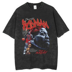 Mens T Shirts White Ink Dennis Rodman Print Vintage Short Sleeve T-Shirt Flower Vintage