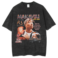 Mens T Shirts Make Old 2Pac Printed T-Shirts Wash Water Retro