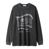 Men Long Sleeve T Shirt Tyson Printed T-shirt Washed Old