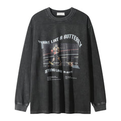 Men Long Sleeve T Shirt Tyson Printed T-shirt Washed Old