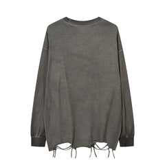 Men Long Sleeve T Shirt Distressed Dirty Punk Swing Cut Ripped Necklace Decoration