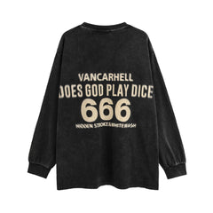 Men Long Sleeve T Shirt Dice Printing Worn Looking Washed-out