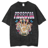 Mens T-Shirts Washed Printed T-Shirts Crew Neck Loose