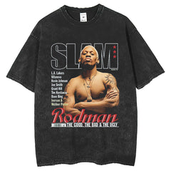 Mens T-Shirts Washing T-Shirt Rodman Print Loose Half Sleeve