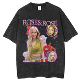 Mens T Shirts Park Chaeying Rose Printed Washing Water Short Sleeve T-Shirt ins Casual Crew Neck